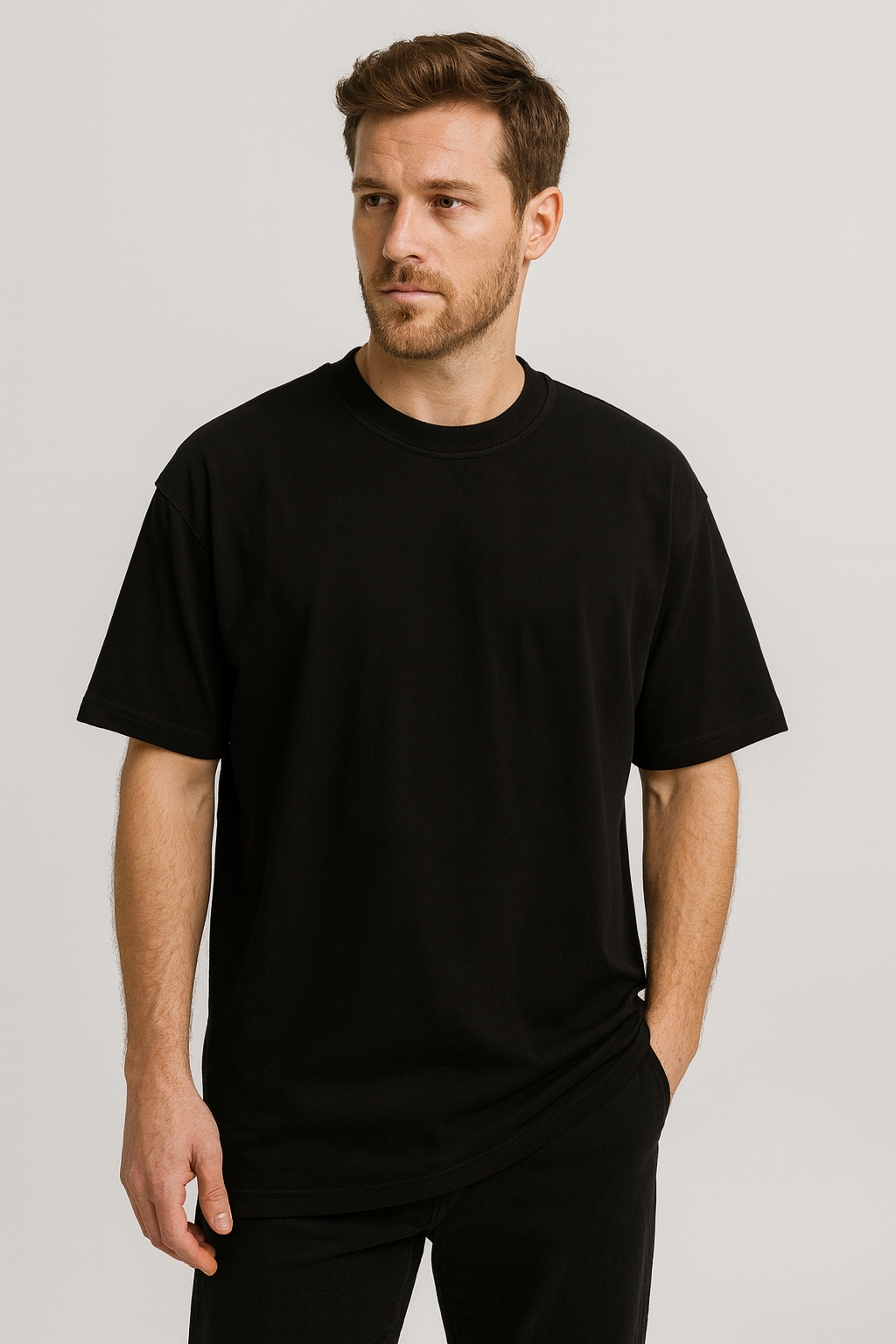Feemox Men’s Oversized Heavyweight Terry Cotton T-Shirt – Black