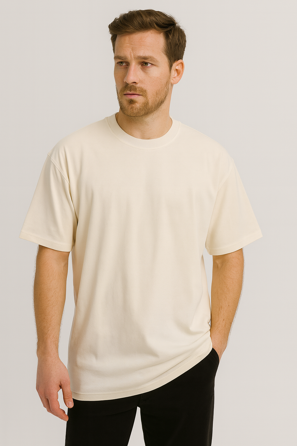 Feemox Men’s Oversized Heavyweight Terry Cotton T-Shirt – White