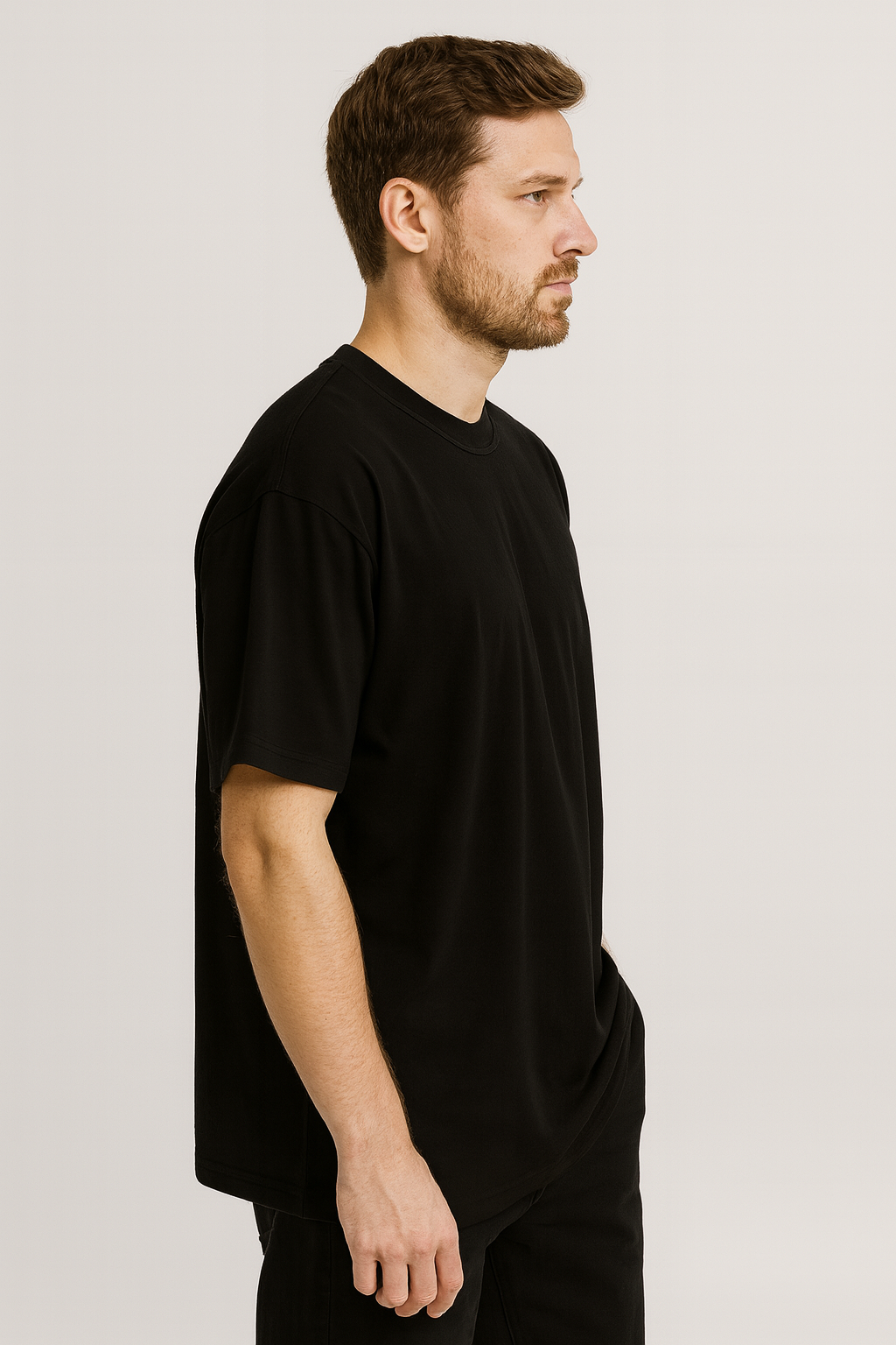 Feemox Men’s Oversized Heavyweight Terry Cotton T-Shirt – Black